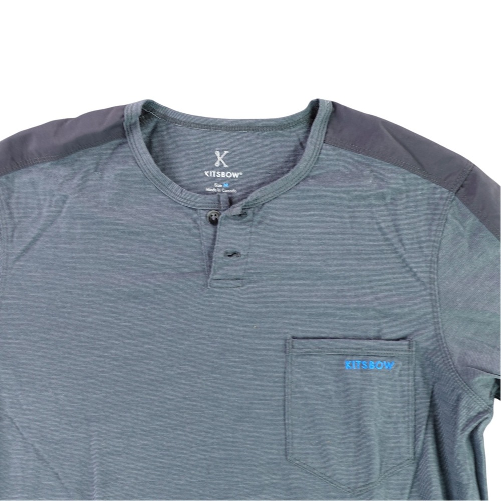 Kitsbow Henley T-Shirt Mens M Gray Merino Wool Blend Short Sleeve MTB Cycling